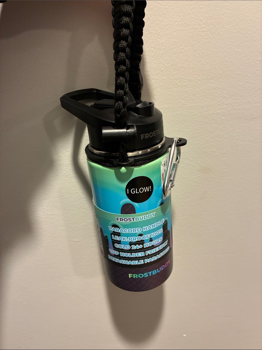 FrostBuddy Kids Bottle Sleeve with Paracord Handle - Teal and Green Gradient